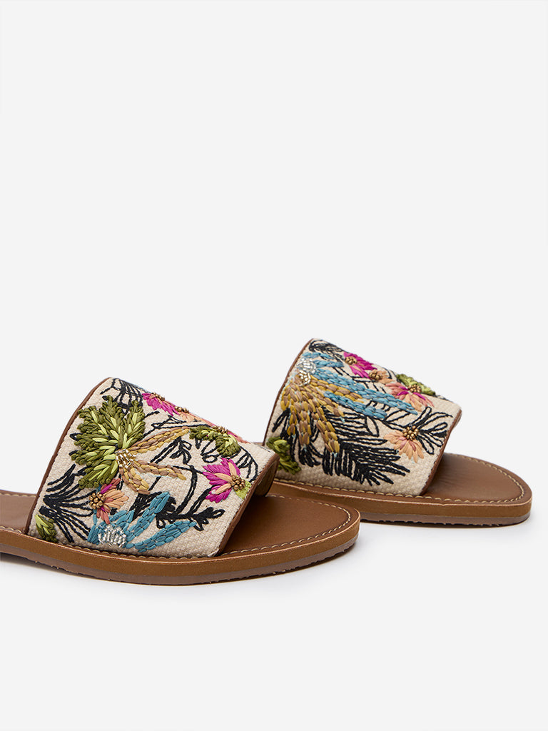 LUNA BLU Multicolour Embroidered Slides
