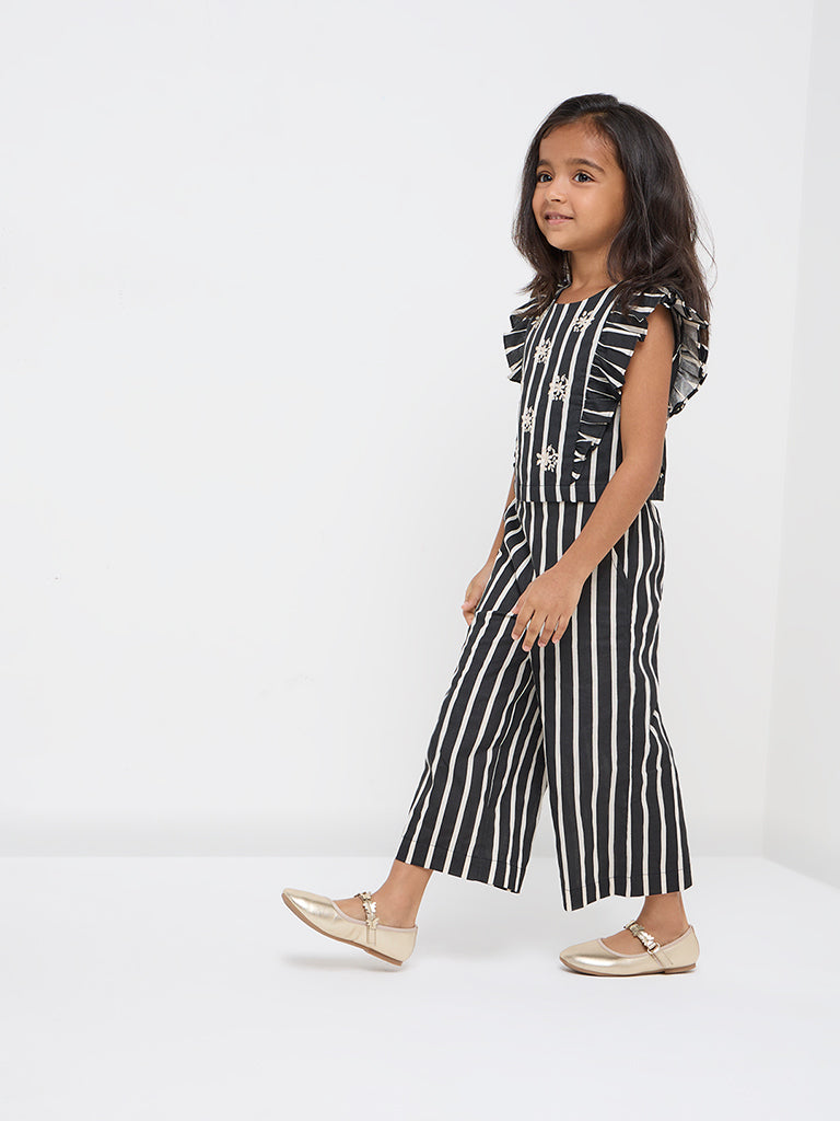 Westside Utsa Kids Black Striped High-Rise Cotton-Blend Ethnic Pants - (2-8yrs) for Ethnic Wear Full View