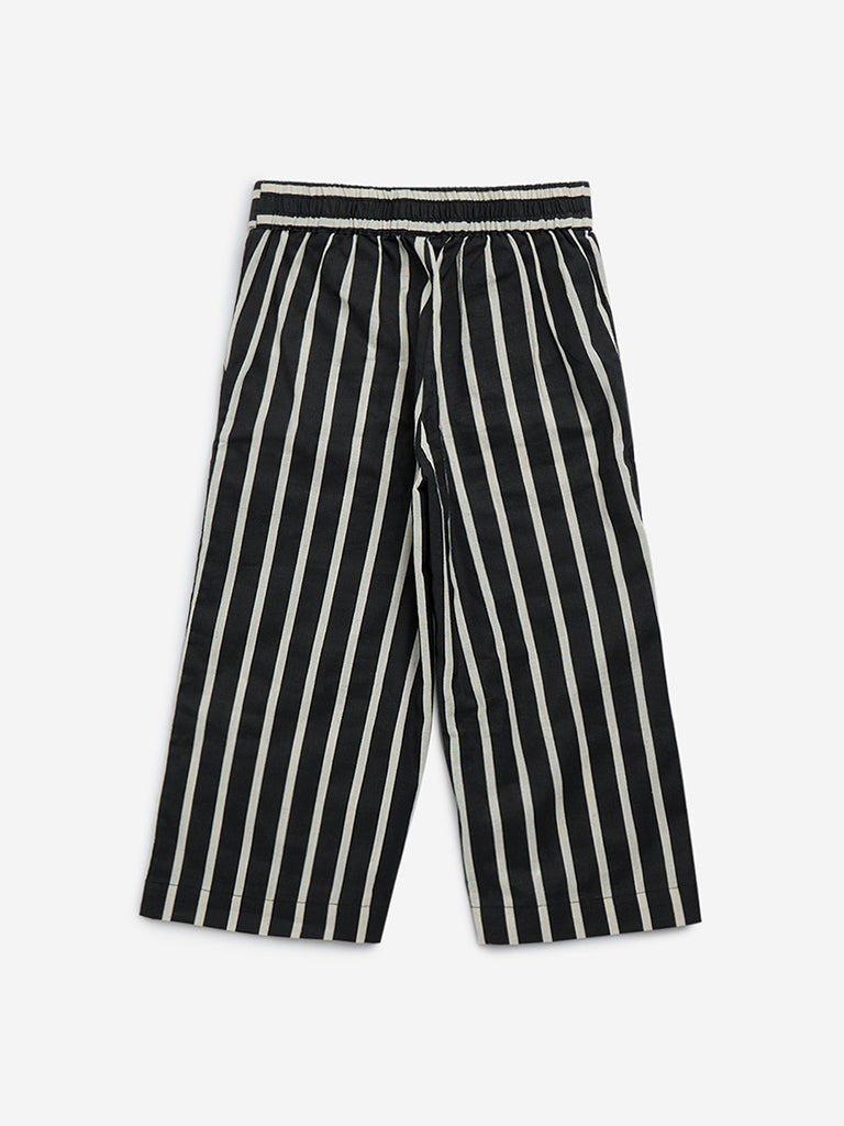 Westside Utsa Kids Black Striped High-Rise Cotton-Blend Ethnic Pants - (2-8yrs) for Ethnic Wear Flatly Back View