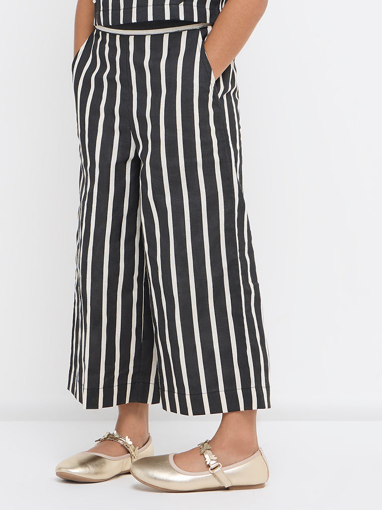 Westside Utsa Kids Black Striped High-Rise Cotton-Blend Ethnic Pants - (2-8yrs) for Ethnic Wear Front View