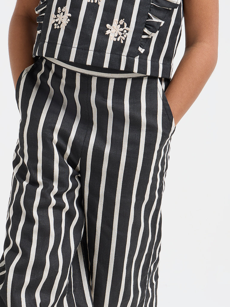 Westside Utsa Kids Black Striped High-Rise Cotton-Blend Ethnic Pants - (2-8yrs) for Ethnic Wear Zoomed View