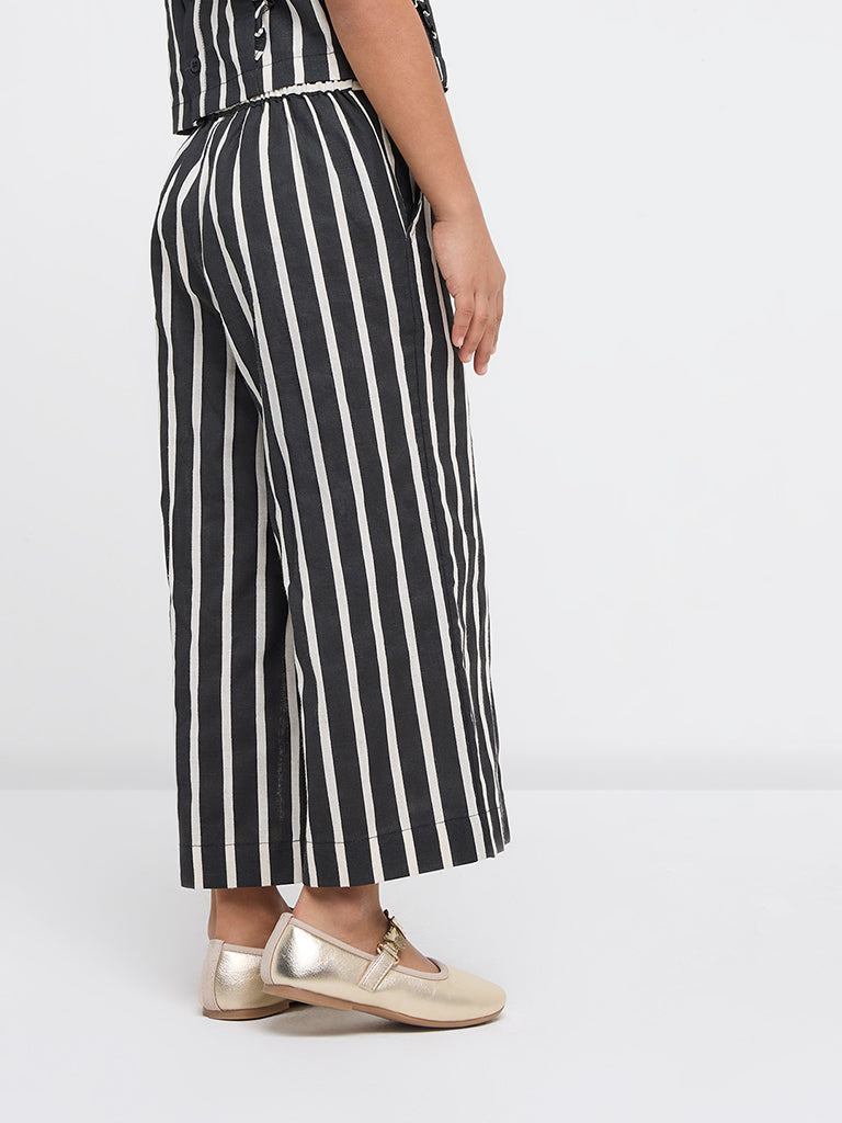 Westside Utsa Kids Black Striped High-Rise Cotton-Blend Ethnic Pants - (2-8yrs) for Ethnic Wear Back View