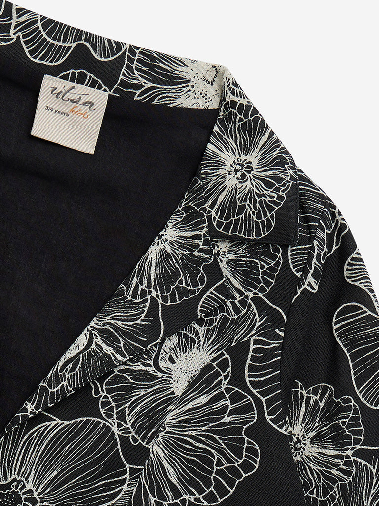 Westside Utsa Kids Black Floral Printed Cotton-Blend Jacket - (2-8yrs) for Ethnic Wear Zoomed View