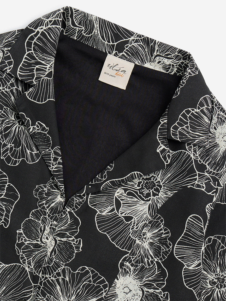 Westside Utsa Kids Black Floral Printed Cotton Jacket - (8-14yrs) for Ethnic Wear Zoomed View