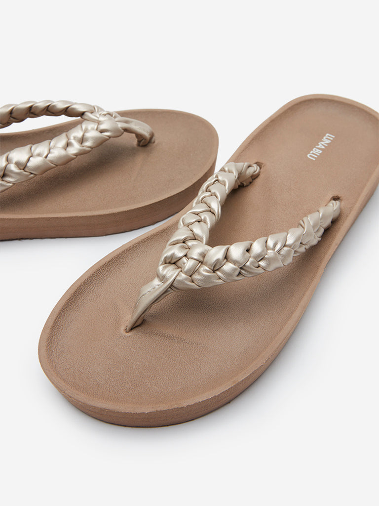 Westside LUNA BLU Women's Taupe Braid Pattern Flip-Flops Zoomed View