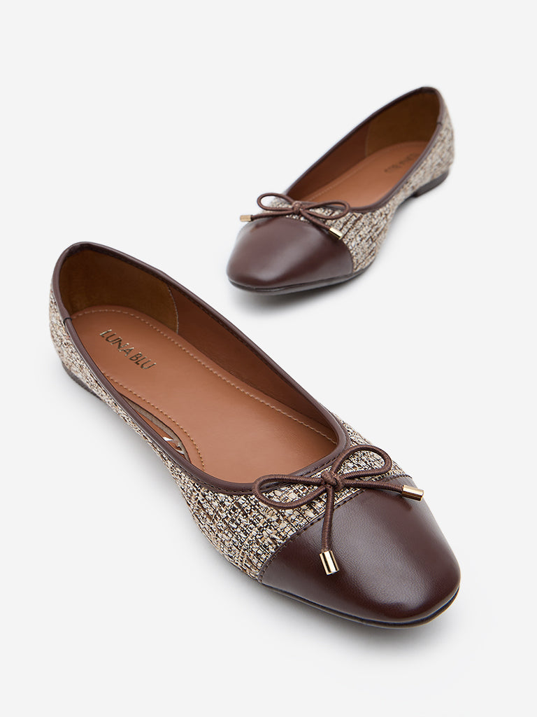 Westside LUNA BLU Women's Brown Jute and Bow Designed Ballerina for Casual Wear Zoomed View