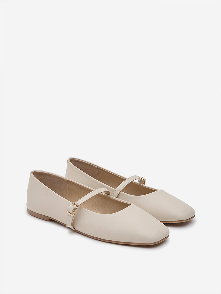 Westside LUNA BLU Women's Ivory Mary Jane Shoes for Casual Wear Front View
