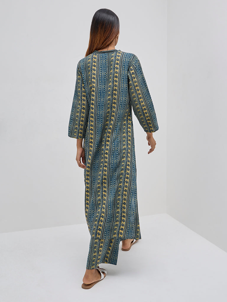Utsa Indigo Striped A-Line Kurta