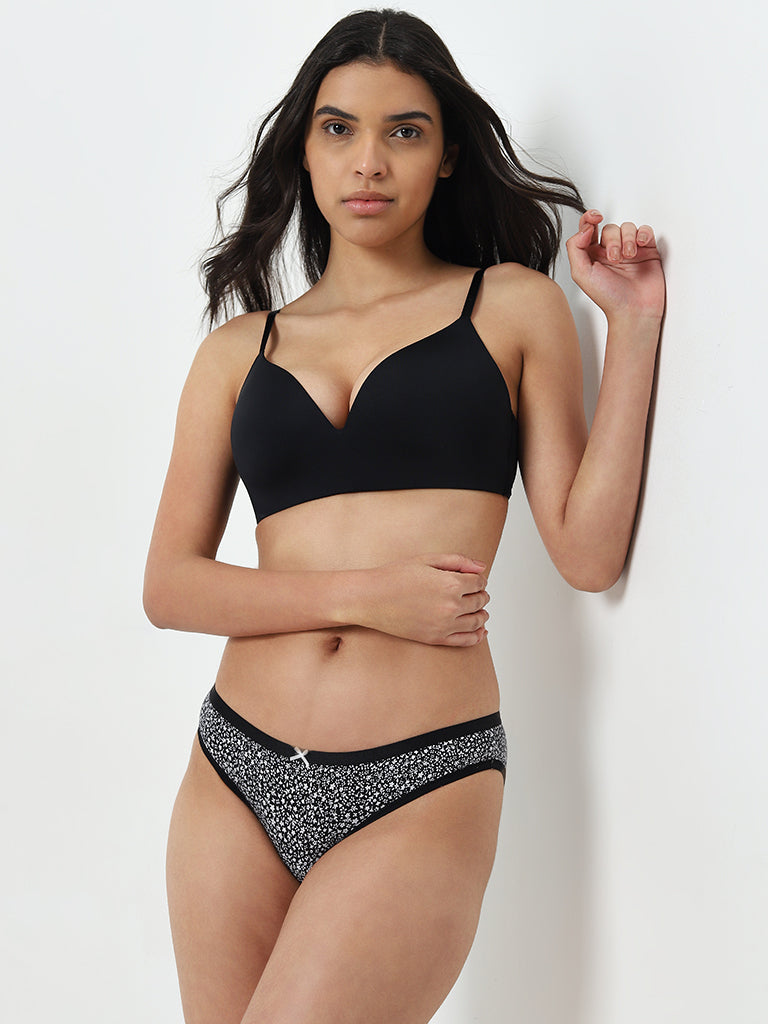 Buy Wunderlove Black Cotton Blend Bikini Briefs Pack of 3 from Westside