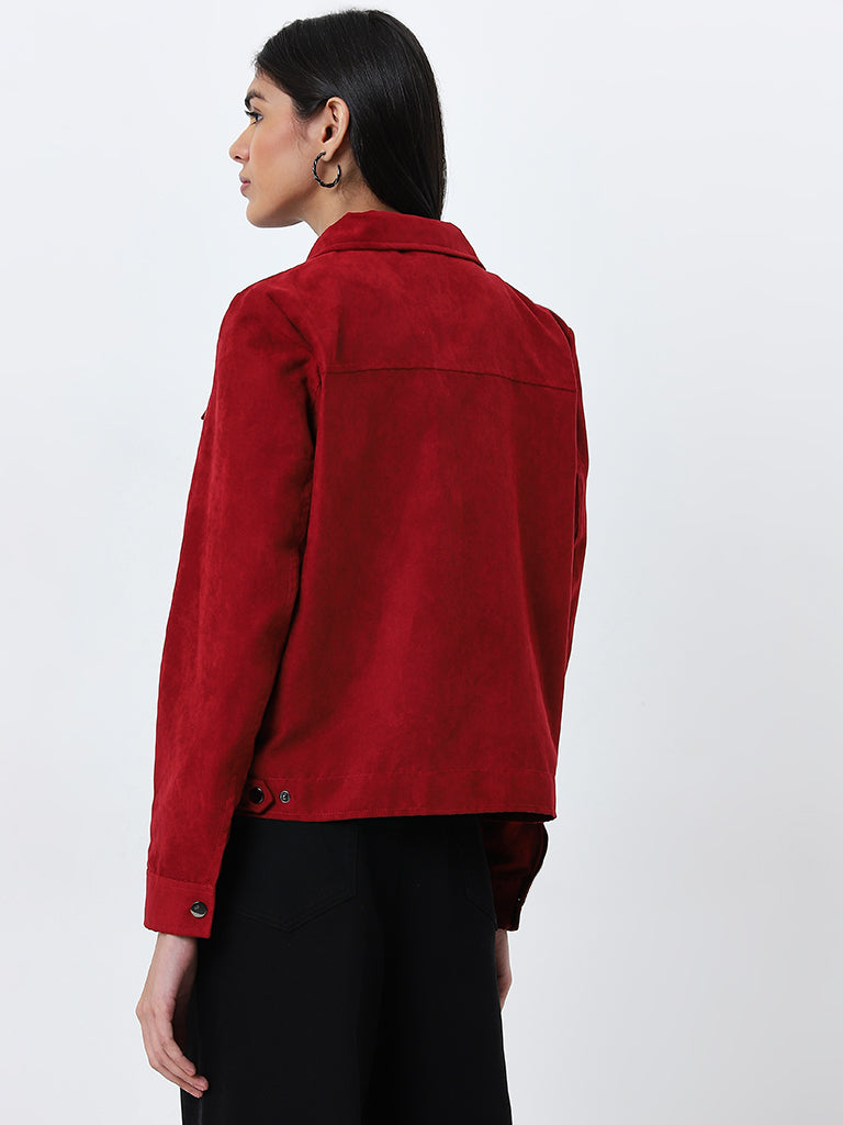 LOV Red Velvet Textured Jacket
