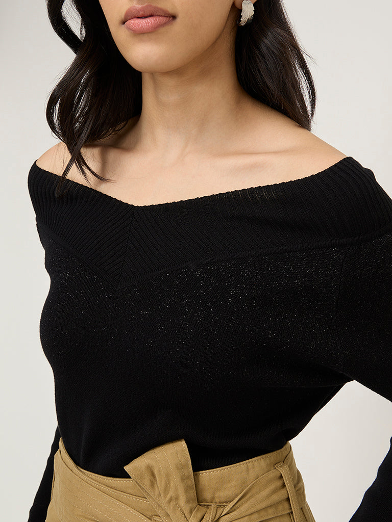 LOV Black Shimmer-Detailed Sweater