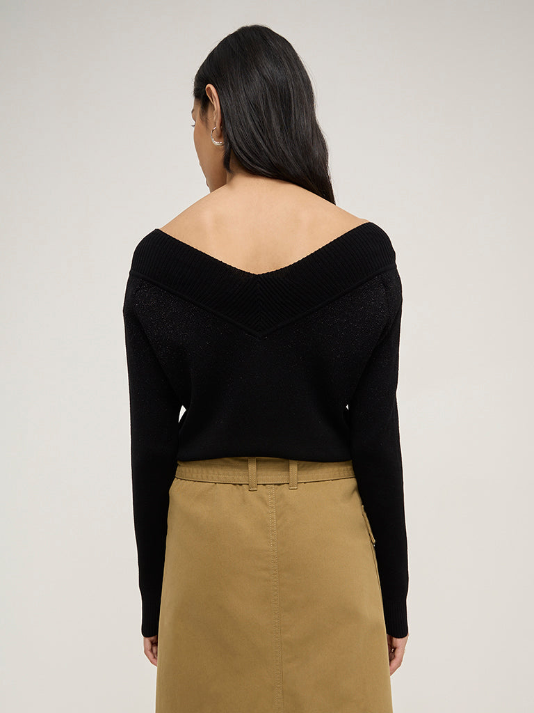 LOV Black Shimmer-Detailed Sweater