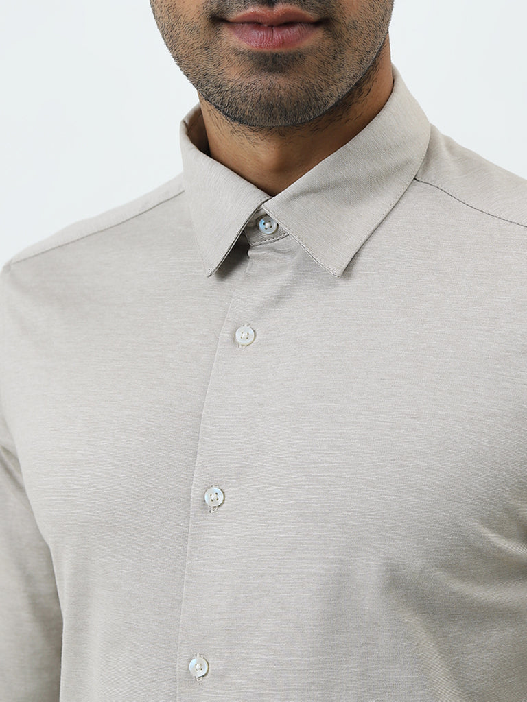 WES Formals Dusty Grey Slim-Fit Cotton-Blend Shirt