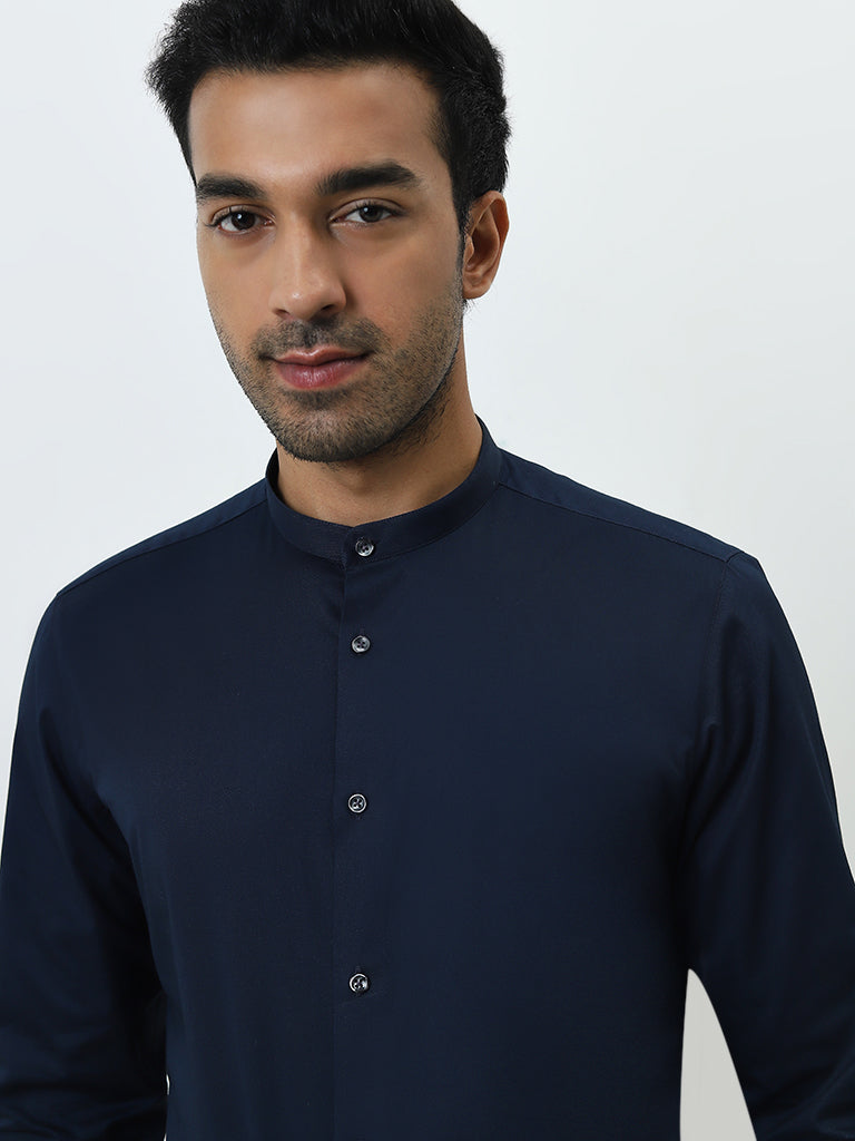 WES Formals Navy Ultra Slim-Fit Cotton-Blend Shirt