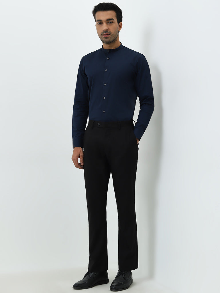 WES Formals Navy Ultra Slim-Fit Cotton-Blend Shirt