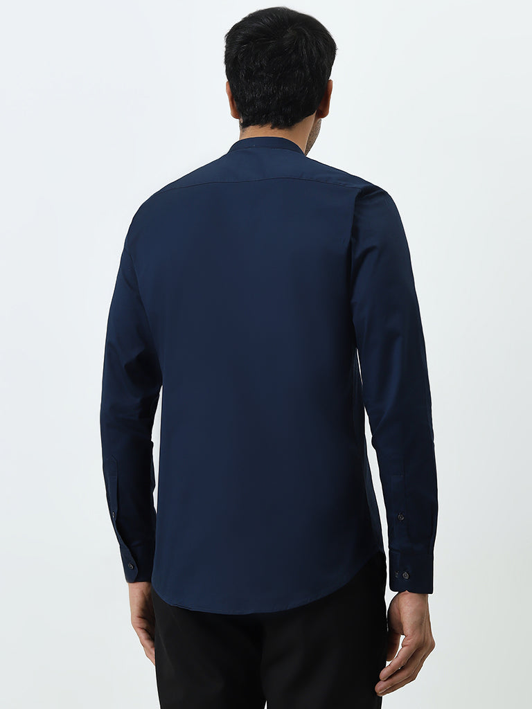 WES Formals Navy Ultra Slim-Fit Cotton-Blend Shirt