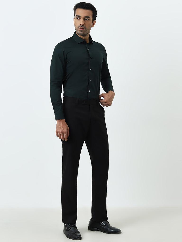 Westside WES Formals Men's Dark Green Ultra Slim-Fit Cotton-Blend Shirt for Work Wear Full View