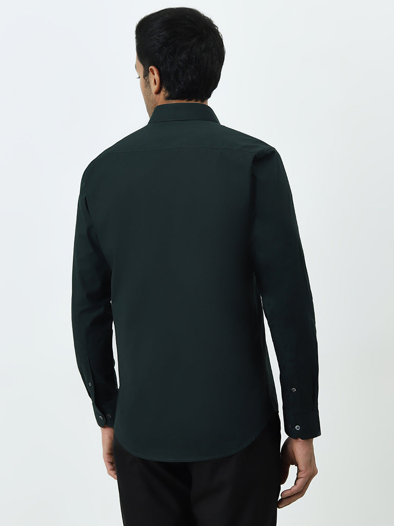 Westside WES Formals Men's Dark Green Ultra Slim-Fit Cotton-Blend Shirt for Work Wear Back View