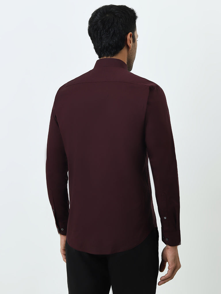 Westside WES Formals Men's Dark Purple Ultra Slim-Fit Cotton-Blend Shirt for Work Wear Back View