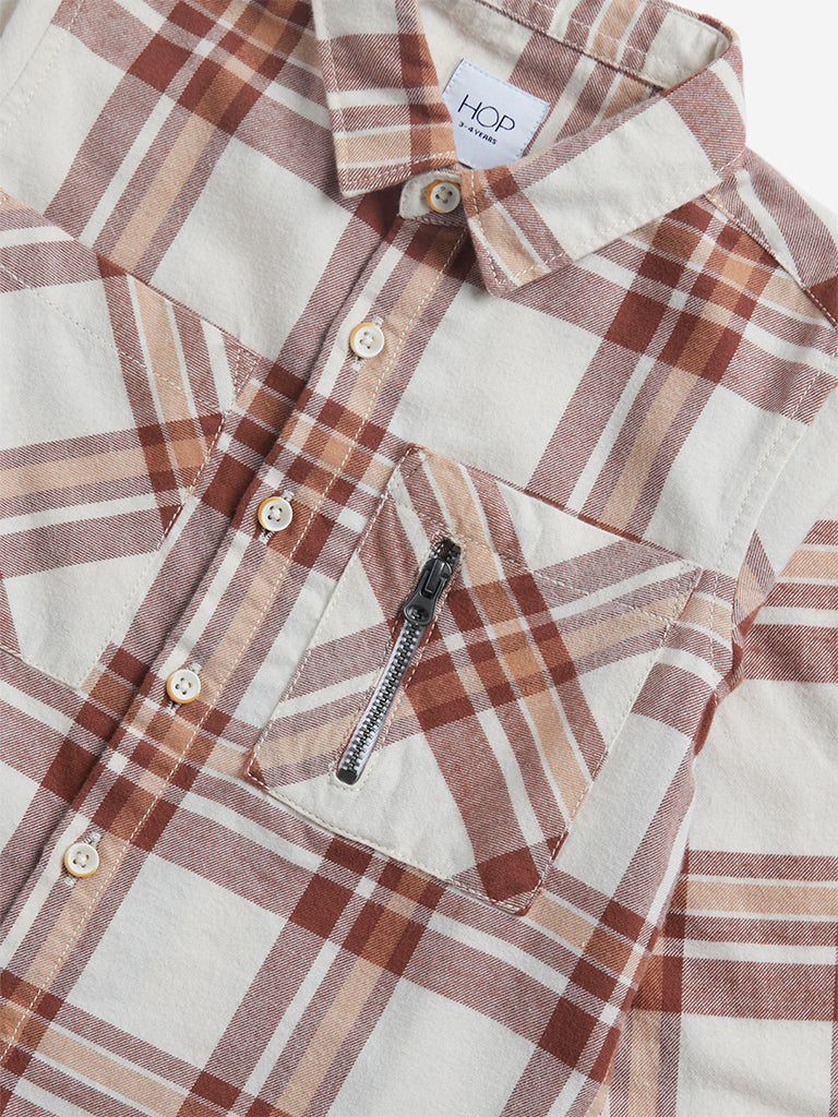 Westside HOP Kids Maroon Checkered Cotton Shirt for Casual Wear Zoomed View