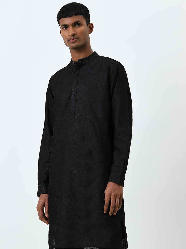 Buy Mens Ethnicwear Black Embroidered Cotton Kurta from Westside