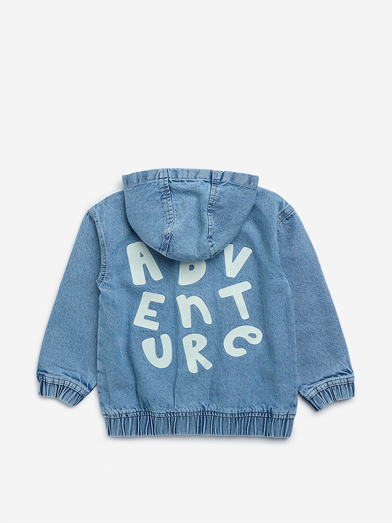 Westside HOP Kids Blue Text Design Denim Jacket for Casual Wear Back View