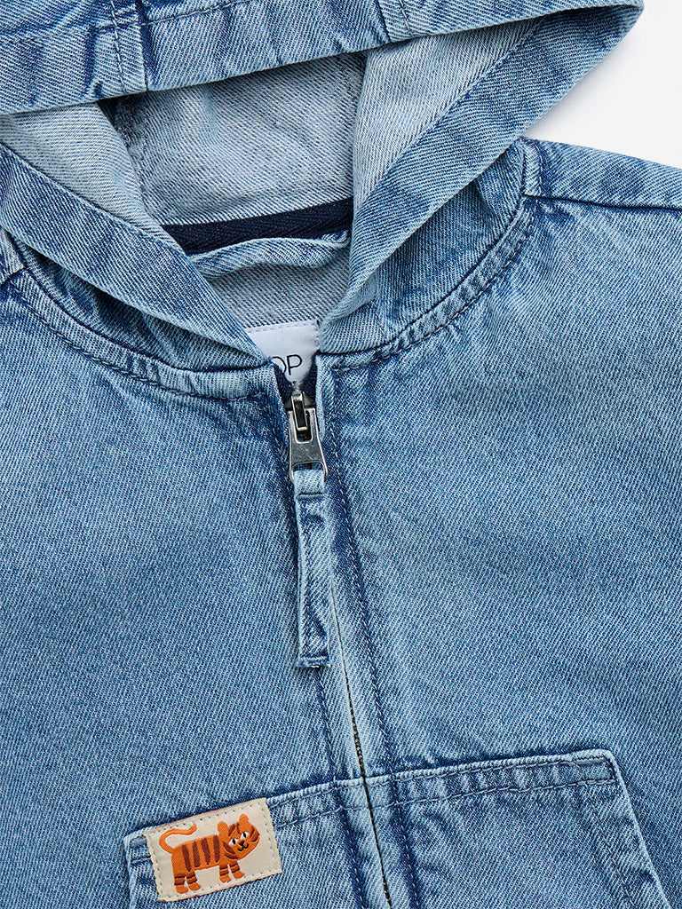 Westside HOP Kids Blue Text Design Denim Jacket for Casual Wear Zoomed View