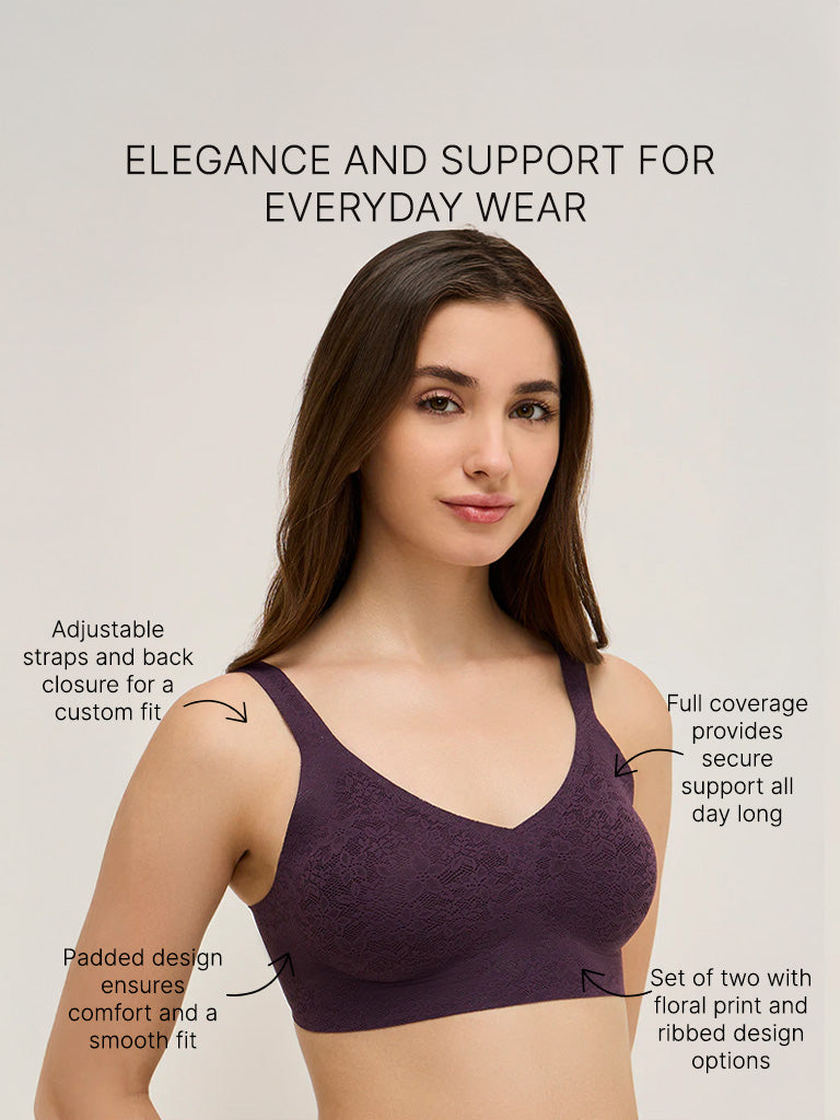 Wunderlove Purple Lace Design Invisible Full Coverage Bra