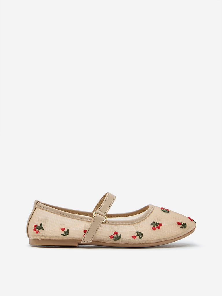 Yellow Pink Floral Embroidered Ballerina
