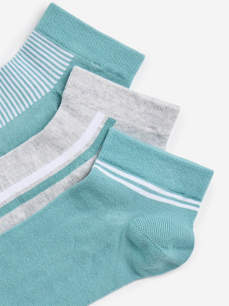 Westside Y&F Boy's Green Striped Cotton-Blend Socks - Pack of 3 for Casual Wear Zoomed View