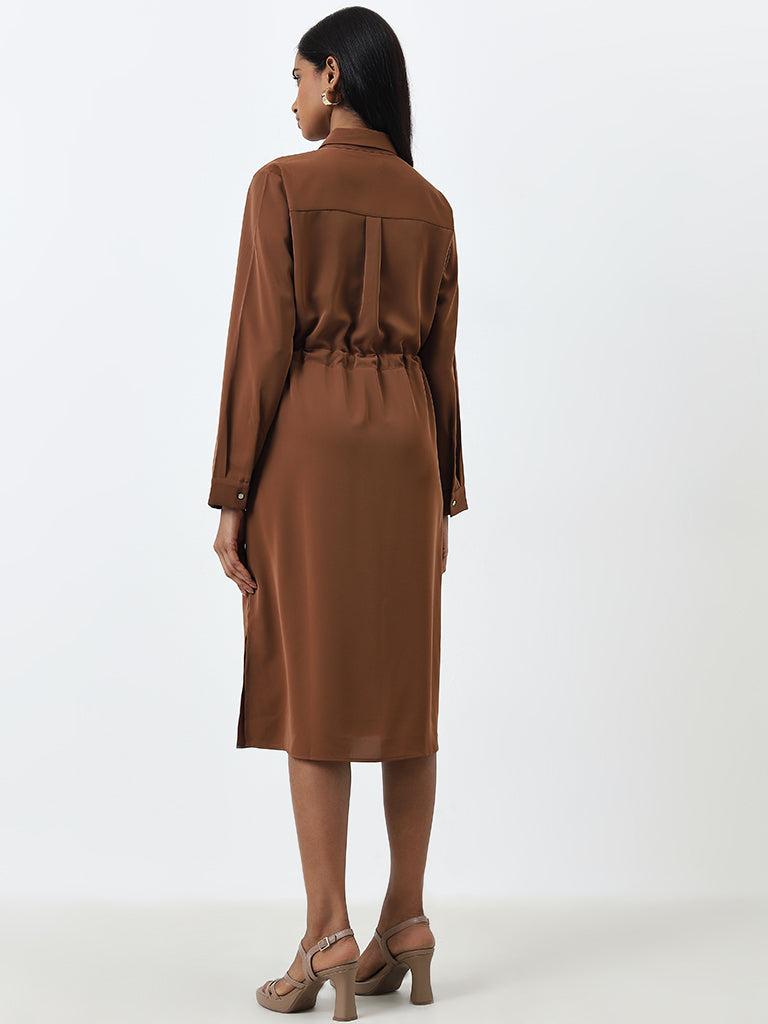 Wardrobe Brown Knot-Detailed A-line Dress