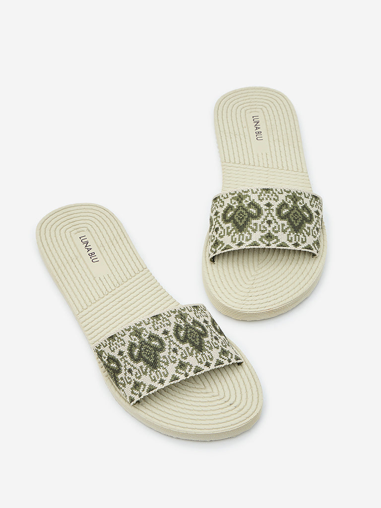 Westside LUNA BLU Women's Olive Knitted Flip-Flops for Casual Wear Zoomed View