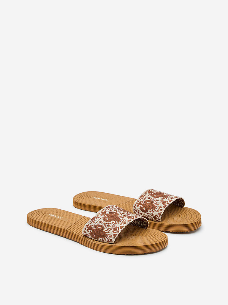 Westside LUNA BLU Women's Tan Knitted Flip-Flops for Casual Wear Front View