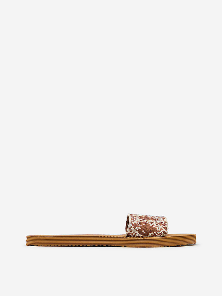 Westside LUNA BLU Women's Tan Knitted Flip-Flops for Casual Wear Side View