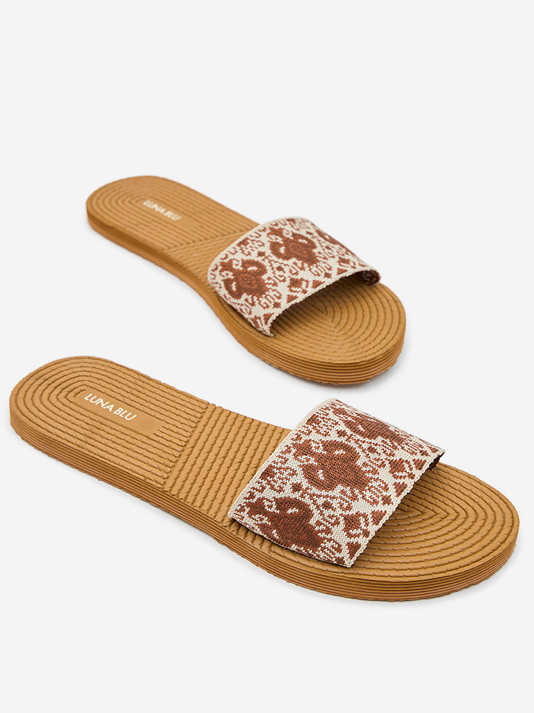 Westside LUNA BLU Women's Tan Knitted Flip-Flops for Casual Wear Zoomed View