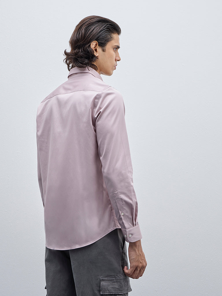 Westside WES Formals Men's Dusty Pink Slim-Fit Cotton-Blend Shirt for Work Wear Back View