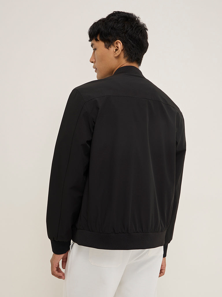 Westside Studiofit Men's Black Solid Relaxed-Fit Jacket for Sports Wear Back View