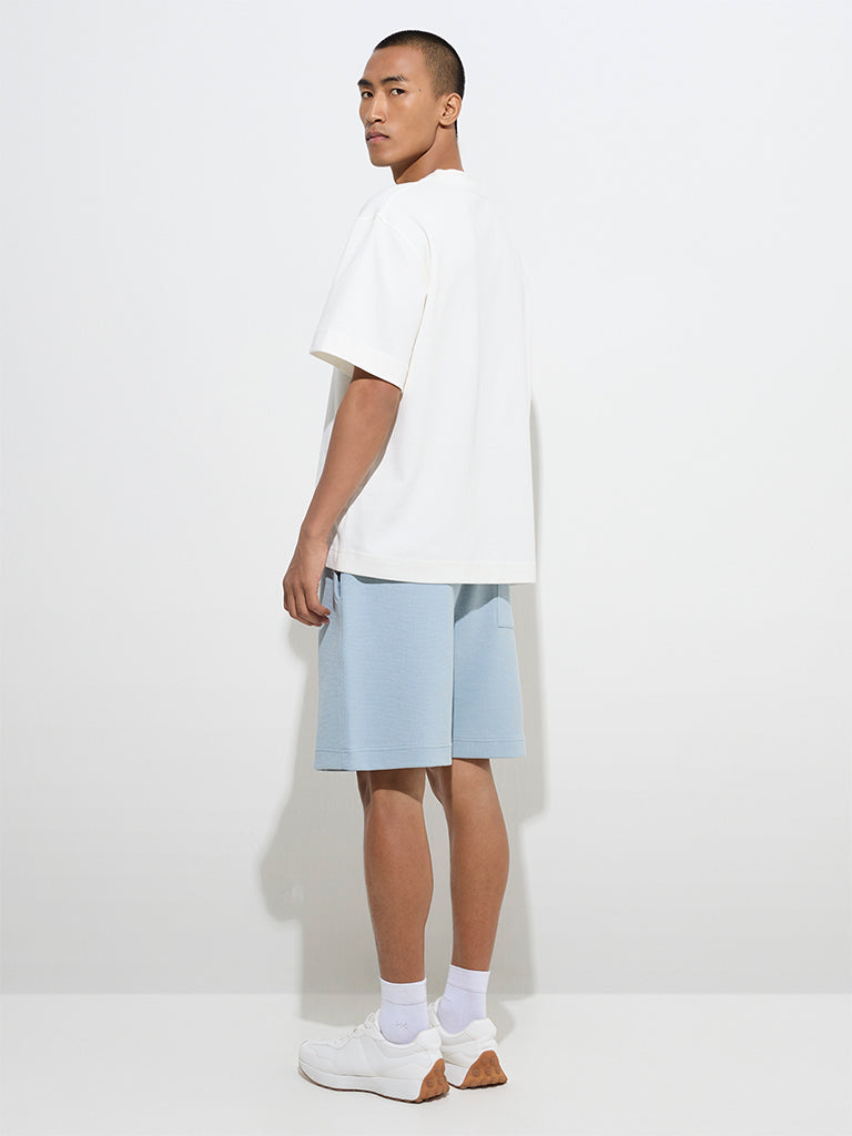 Westside Studiofit Men's Light Blue Relaxed-Fit Mid-Rise Shorts for Sports Wear Back View