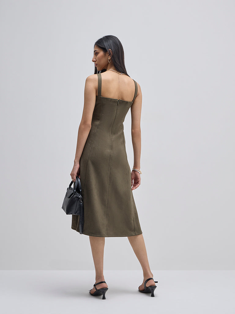 LOV Olive Cotton Midi Dress