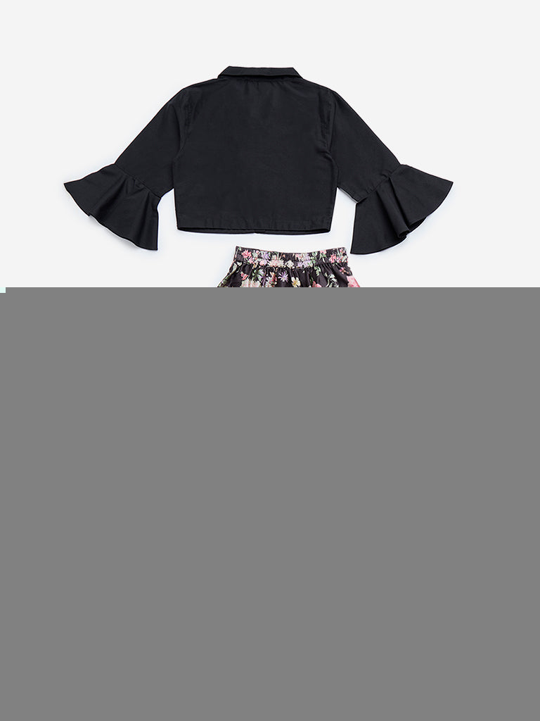 Westside Utsa Kids Black Embellished Top and Ghagra Set - (8-14 yrs) for Ethnic Wear Back View