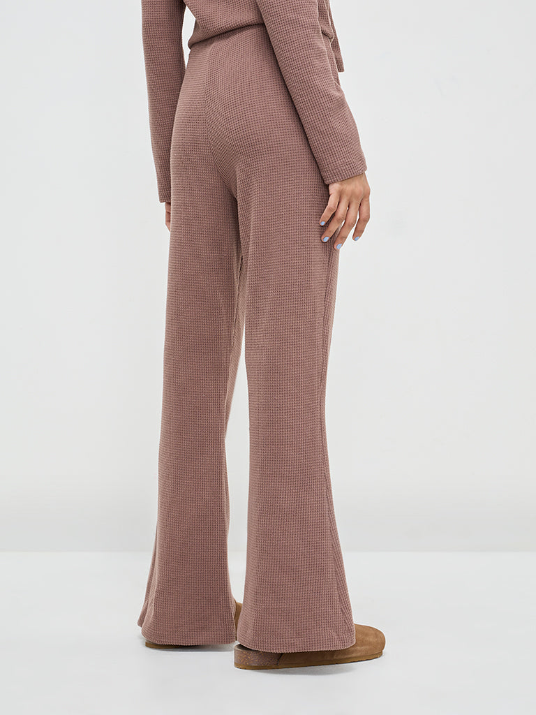 Superstar Brown Waffle-Textured High-Rise Pants