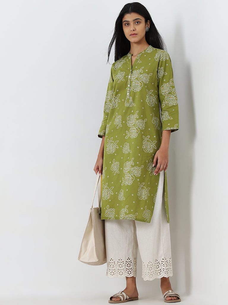 Utsa Green Bandhani Printed Straight Cotton Kurta