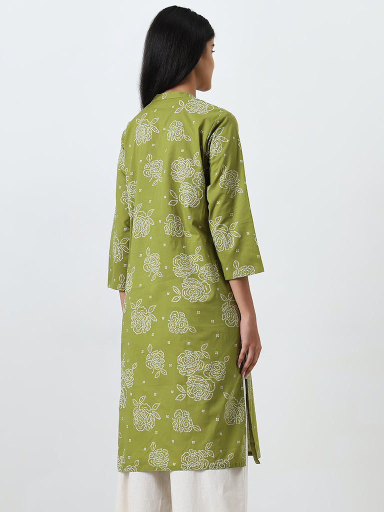 Utsa Green Bandhani Printed Straight Cotton Kurta