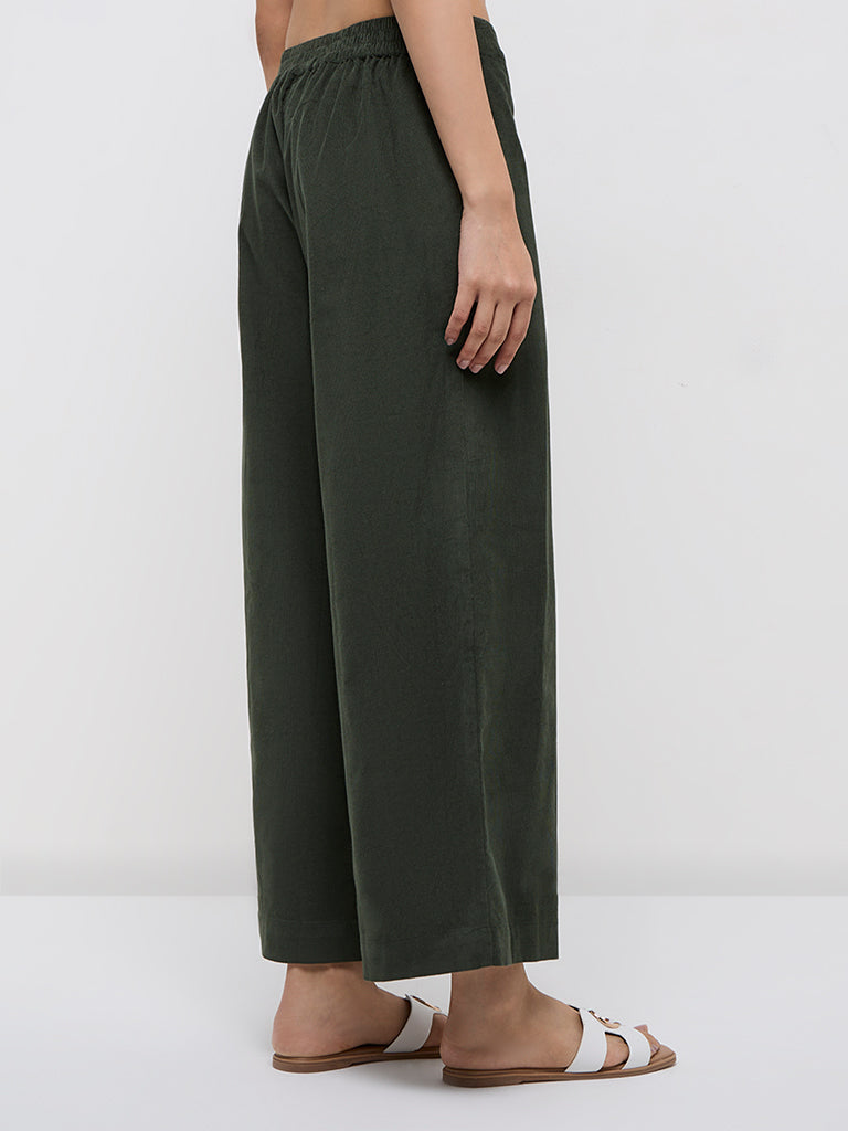 Utsa Olive Corduroy Cotton Ethnic Pants