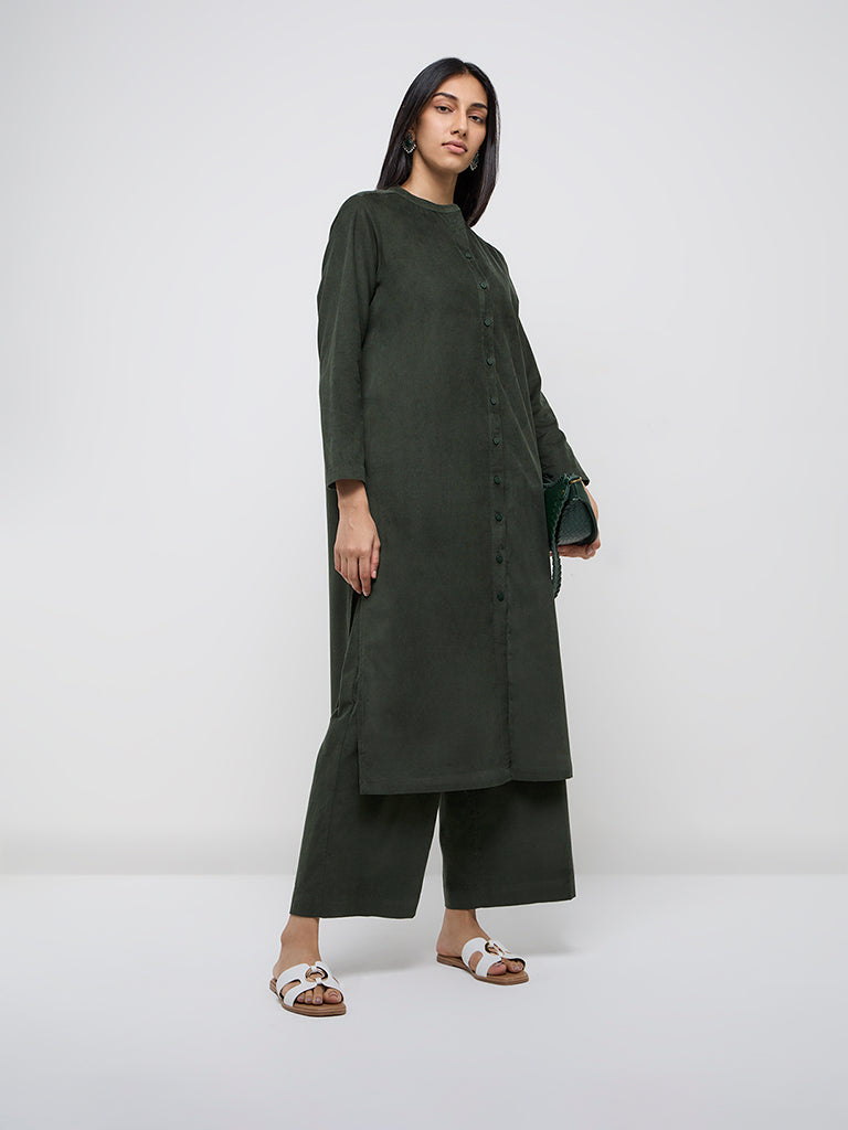 Utsa Olive Corduroy Cotton Ethnic Pants