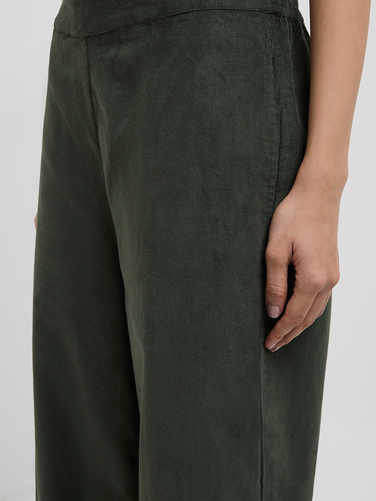 Utsa Olive Corduroy Cotton Ethnic Pants