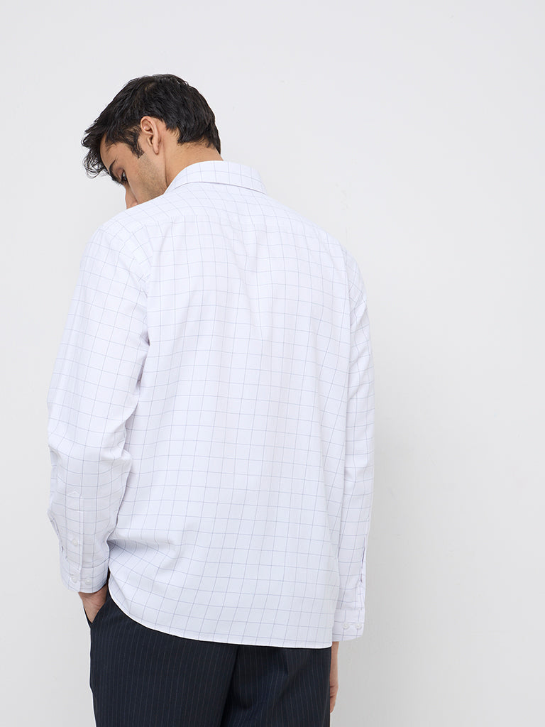 Westside WES Formals Men's White Checkered Relaxed-Fit Shirt for Work Wear Back View