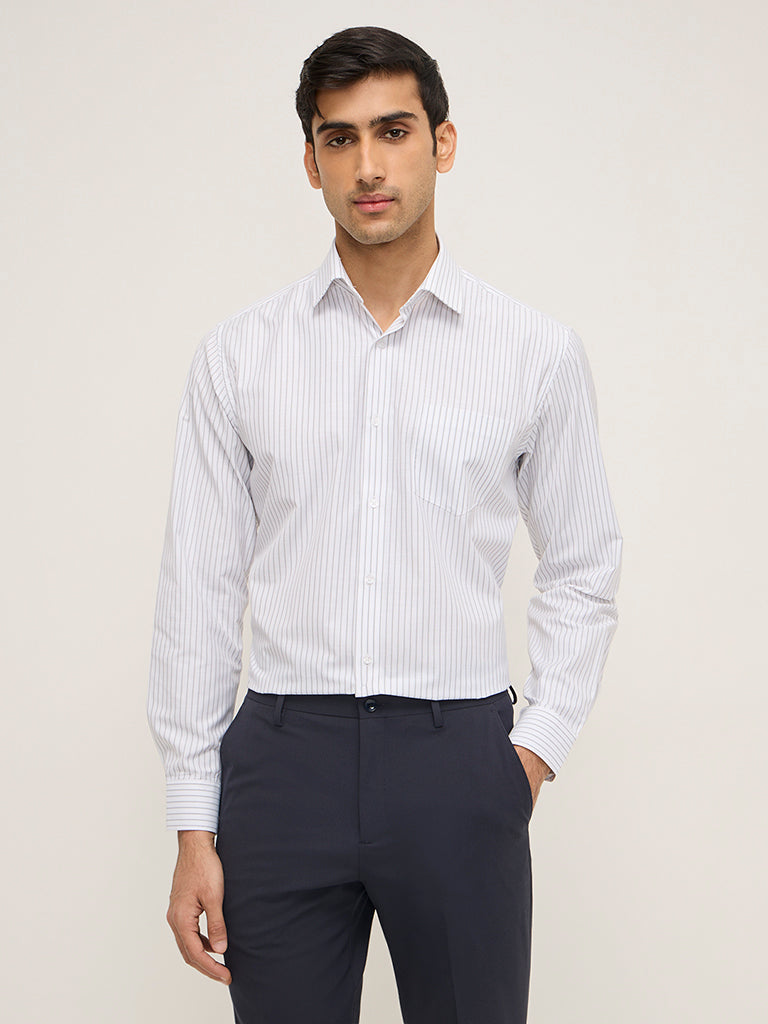 WES Formals White Striped Relaxed-Fit Shirt