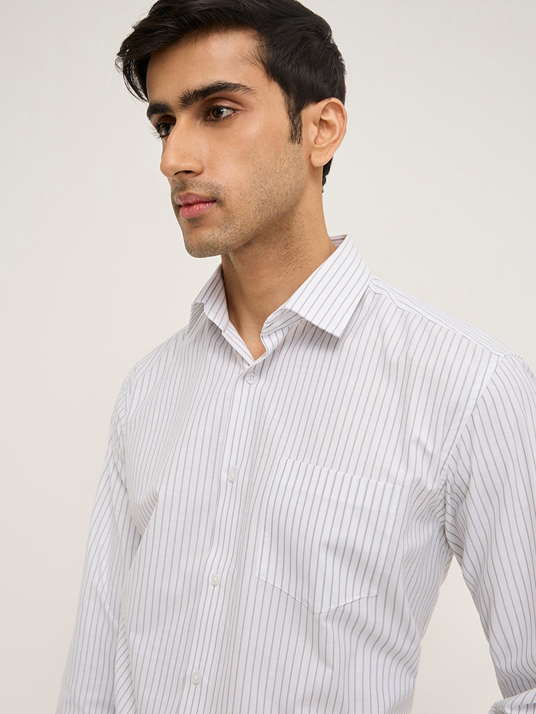 WES Formals White Striped Relaxed-Fit Shirt