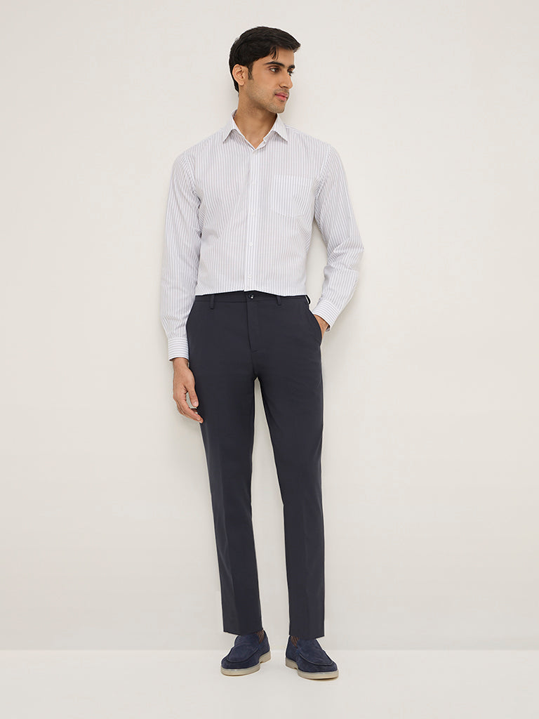WES Formals White Striped Relaxed-Fit Shirt